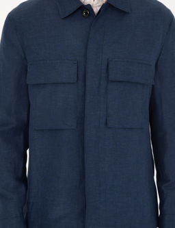 Lacivert Regular Fit Keten Kar___ml_ D__meli Ceket