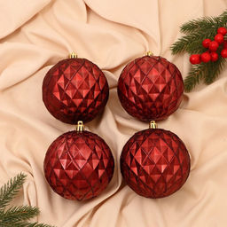 Ёлочные игрушки Грейна, шары новогодние, d=10 см, набор 4 шт., красный