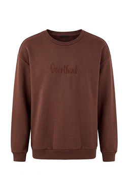 Kahverengi Unisex Oversize Slogan Nak__l_ 3 iplik _rme Sweatshirt TMNAW27SW00018
