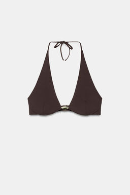 TOP BIKINI HALTER PIEZA MET?LICA / Berenjena oscuro - Zara фото 7