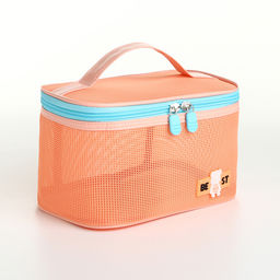 Косметичка-сундучок на молнии, с ручкой, сетка/оранжевая