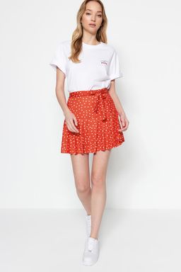 TRENDYOLMILLA K?rm?z? Etek Gorunumlu Yuksek Bel Mini Orme Sort TWOSS21SR0621 фото 50