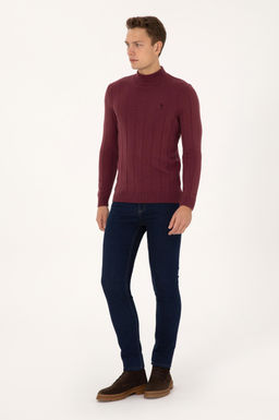 Erkek Slim Fit Yar_m Bal_k__ Yaka Bordo Kazak - U.s. polo assn фото 4