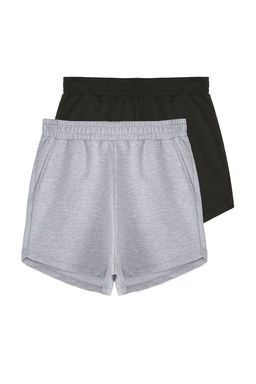Gri Melanj- Siyah 2Li Paket Relaxed/Rahat Kal?p K?sa Esnek Orme Sort & Bermuda TWOSS25SR00084