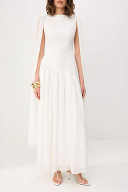 Beyaz Sifon Sal Detay Duz Maxi Astarl? S?k Party Elbise TPRSS26EL00260 - Trendyolmilla фото 3