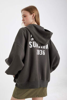 Кардиган оверсайз из плотной ткани с капюшоном и принтом - Defacto фото 7