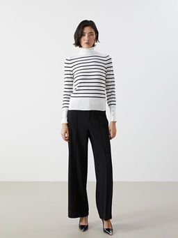 Bal?k?? Yaka ?izgili Kad?n Triko Kazak