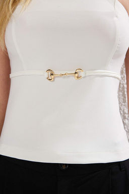 Beyaz Straplez Fitted Ince Sus Kemer Detayl? Dokuma Bluz TWOSS25BZ00421