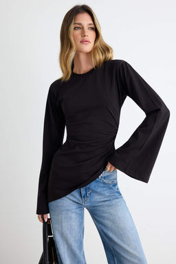 Siyah %100 Pamuk Bele Oturan Asimetrik Bisiklet Yaka _rme T-Shirt TWOAW27TS00011