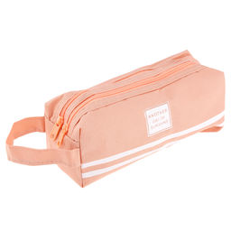 Косметичка-пенал 19,5х7,5х7см "Полоска" 2 отделения, полиэстер, на подкладке, на молнии, с ручкой, цвет - персиковый, в п/эт пакете (Китай)
