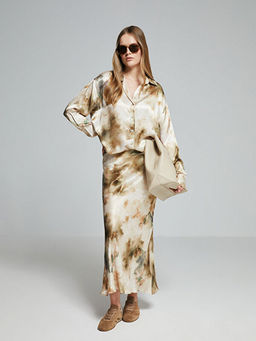 Batik Desenli Oversize Saten Kad?n G?mlek