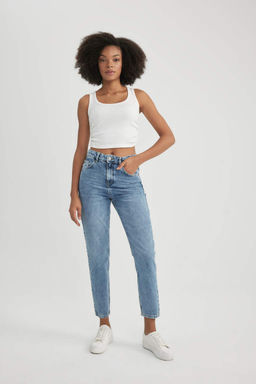 Джинсовые брюки длиной до щиколотки с высокой талией и высокой талией Lina Mom, потертые брюки - Defacto фото 3