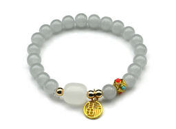 Браслет На удачу с подвеской шарик 8мм цв.дымка, 17см