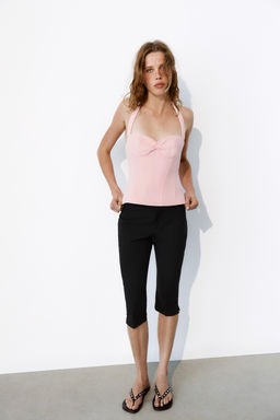 TOP HALTER ESCOTE REDONDO LUNARES / Rosa claro
