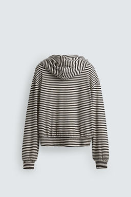SUDADERA JACQUARD RAYAS CREMALLERA CAPUCHA / Blanco / Negro - Zara фото 9
