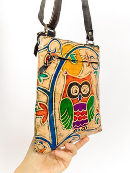 Сумка натуральная кожа ручной принтСова №1844/7 - Ганг фото 3