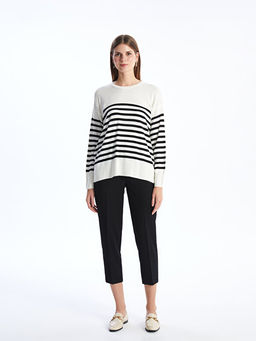 Bisiklet Yaka ?izgili Uzun Kollu Oversize Kad?n Triko Kazak - Waikiki фото 3