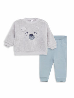 Bisiklet Yaka Uzun Kollu Nak?? Detayl? Erkek Bebek Sweatshirt ve Pantolon 2li Tak?m