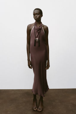CONTRAST TRIM SATIN MIDI DRESS - Zara фото 7