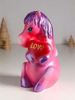 Копилка для денег Лошадь с сердцем, гипс, 24 см, розовый