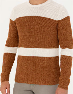 Bej Slim Fit Bisiklet Yaka Y_n Kar___ml_ Triko Kazak - Pierre cardin фото 7
