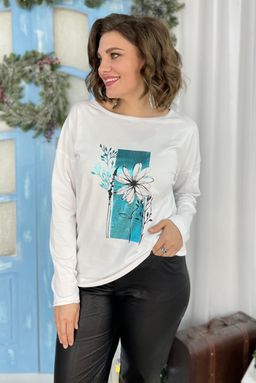 Свитшот Rumoda 2054/1 белый/принт бирюза