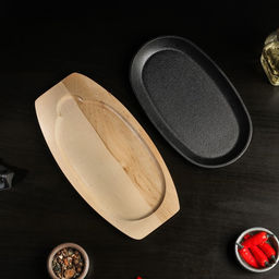 Сковорода Magma «Овал», 24×14×2 см, на деревянной подставке, чугун, чёрная