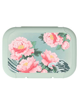 Ланч-бокс 0,85л с декором "Сад пионов" (светло-зеленый)