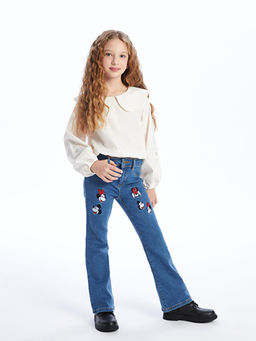 Minnie ve Mickey Mouse Nak??l? ?spanyol Pa?a K?z ?ocuk Jean Pantolon