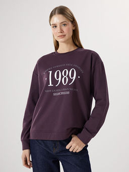 Bisiklet Yaka Bask?l? Kad?n Sweatshirt