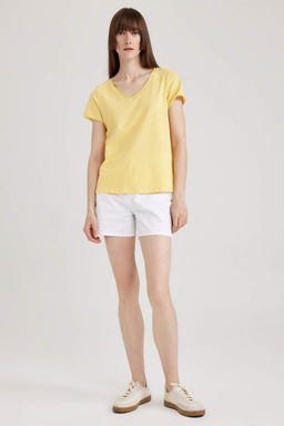 Базовая футболка из 100 % хлопка с v-образным вырезом стандартного кроя и короткими рукавами - Defacto фото 2