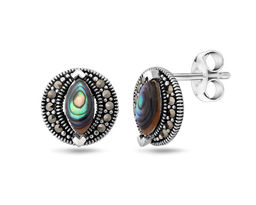 Серьги, марказит , перламутр зелёный, SL-LNJ350