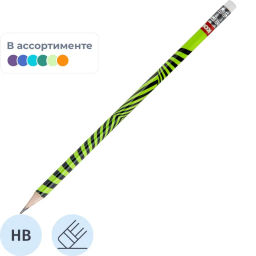 Карандаш чернографитный Kores Grafitos Neon трехгранный HB с ластиком  фото 2