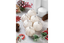 Набор 6 новогодних шаров 8*8 см Винтажные узоры шампань с эффектом старины