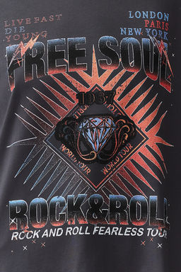 TRENDYOLMILLA Antrasit %100 Pamuk Bask?l? Oversize/Genis Kesim Orme T-Shirt TWOSS24TS00187 фото 4