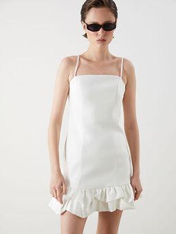 Kare Yaka Ask?l? A Kesim Poplin Mini Elbise