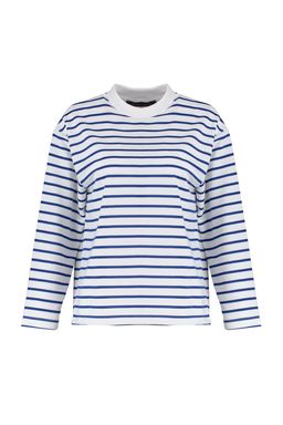 Beyaz Cizgili Oversize/Genis Kesim Bisiklet Yaka Ince Orme Sweatshirt TWOAW23SW00326