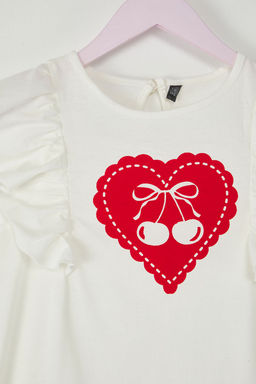 K?rm?z? K?z Cocuk %100 Pamuk Kalp Bask?l? F?r?f?rl? Kolsuz Mini Orme Elbise TKDSS25EL00071 - Trendyolmilla фото 4