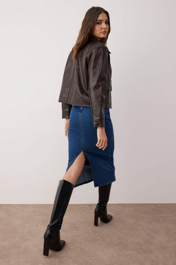 TRENDYOLMILLA Siyah More Sustainable Dikis Detayl? Midi Kalem Denim Etek TWOAW24ET00057  фото 2