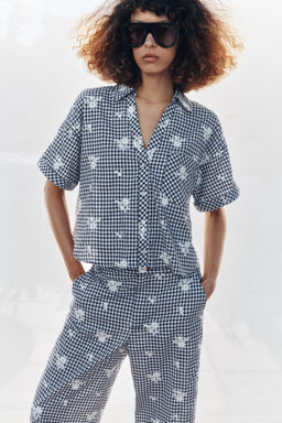 CAMISA CUADROS BORDADOS SET / Marino / Blanco - Zara фото 2
