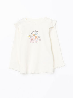 Bask?l? K?z Bebek Uzun Kollu Ti??rt