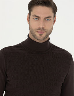 Kahverengi Slim Fit Bal_k__ Yaka Triko Kazak - Pierre cardin фото 2