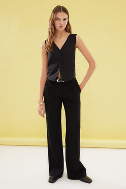 TRENDYOLMILLA Siyah Regular V Yaka Arkas? Capraz Dokuma Yelek TWOSS25YE00037  фото 2