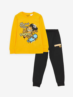 Bisiklet Yaka Garfield Bask?l? Uzun Kollu Erkek ?ocuk Pijama Tak?m?