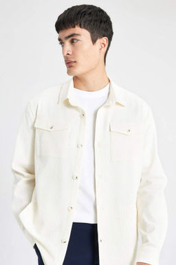Regular Fit Polo Yaka Gofre Dokulu Gomlek Ceket - Defacto фото 2