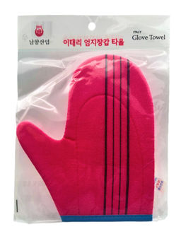 Bath Towel Мочалка-рукавица для душа с пилинг-эффектом, уплотненная, малиновый