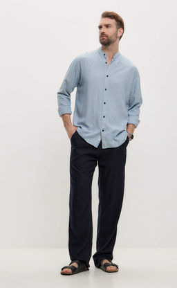 Брюки лен F511-0851 navy