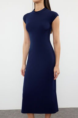 Lacivert Fitted/Vucuda Oturan Ay Kol Esnek Maxi Orme Elbise TWOAW25EL00103 - Trendyolmilla фото 4