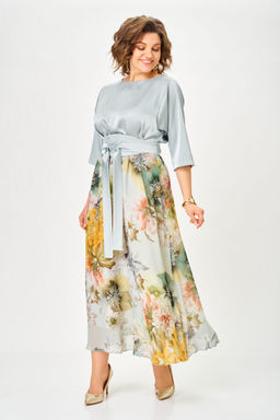 Платье Anastasia Mak 1229-Ш голубой+цветы  фото 3