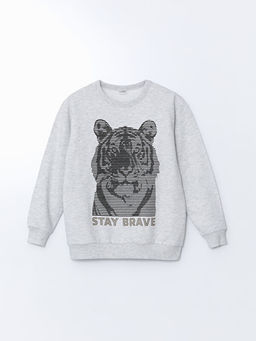Bisiklet Yaka Kaplan Bask?l? Erkek ?ocuk Sweatshirt